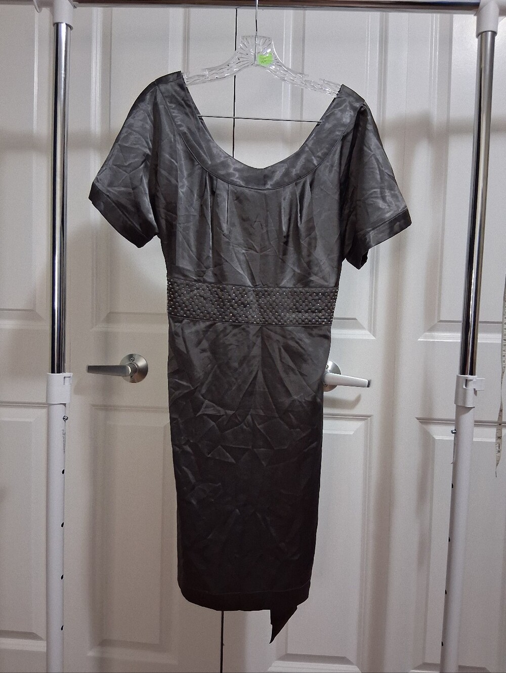 Charcoal Scoop-Neck Midi Dress with Beaded Waist